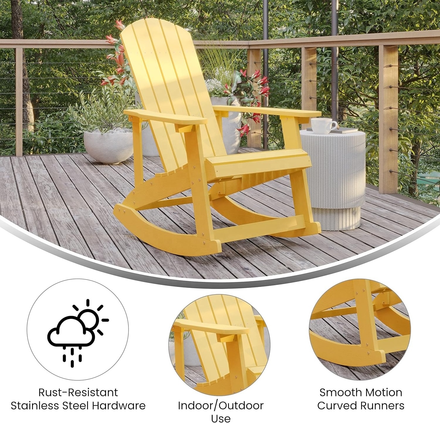 YANGTEK Adirondack Rocking Chairs Weather Resistant,Fire Pit Chairs,Plastic Adirondack Chairs for Adults,Loading 350 lb(Yellow)