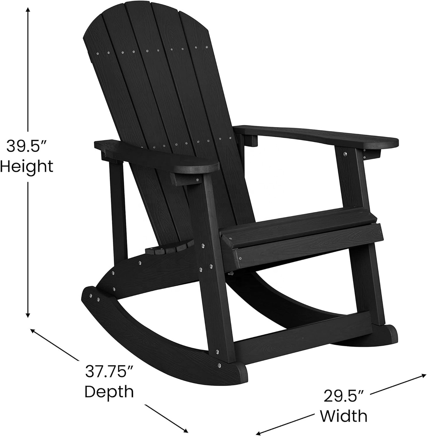 YANGTEK Adirondack Rocking Chair,HDPS Poly Rocking Chair Outdoor,Weather Resistant Rocker Chair for Porch, Yard, (Black)