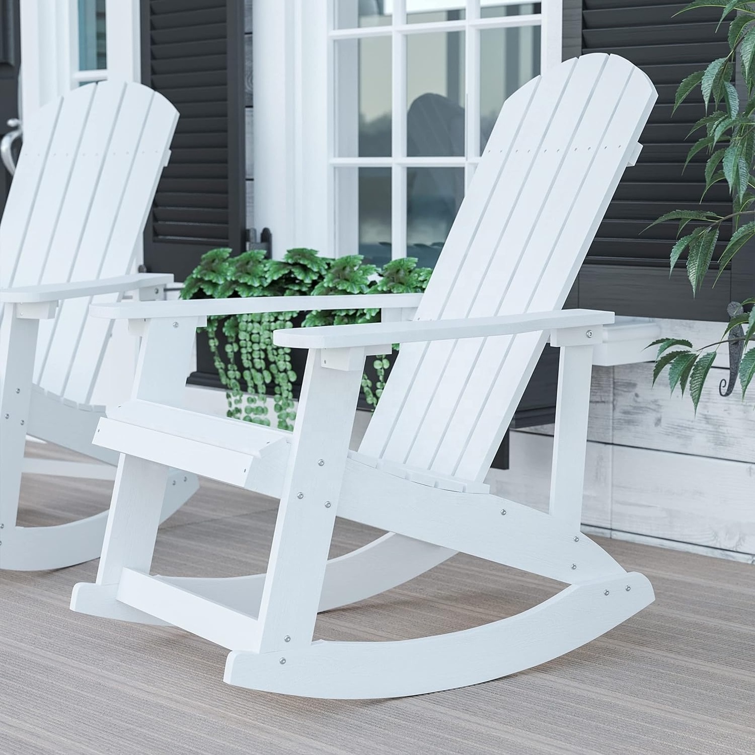 YANGTEK Adirondack Rocking Chairs Weather Resistant,Fire Pit Chairs,Plastic Adirondack Chairs for Adults,Loading 350 lb(White)