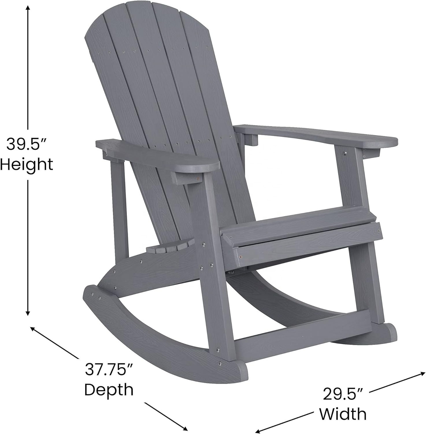 YANGTEK Adirondack Rocking Chair,HDPS Poly Rocking Chair Outdoor,Weather Resistant Rocker Chair for Porch, Yard, (Grey)