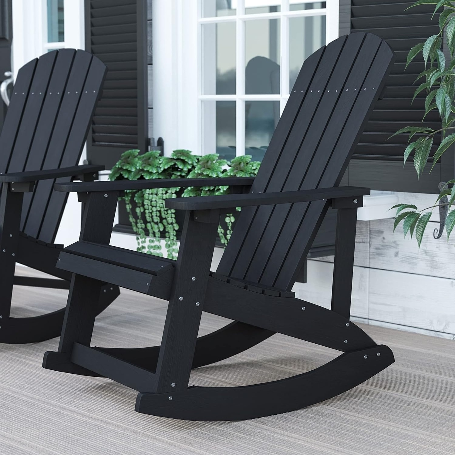 YANGTEK Adirondack Rocking Chair,HDPS Poly Rocking Chair Outdoor,Weather Resistant Rocker Chair for Porch, Yard, (Black)