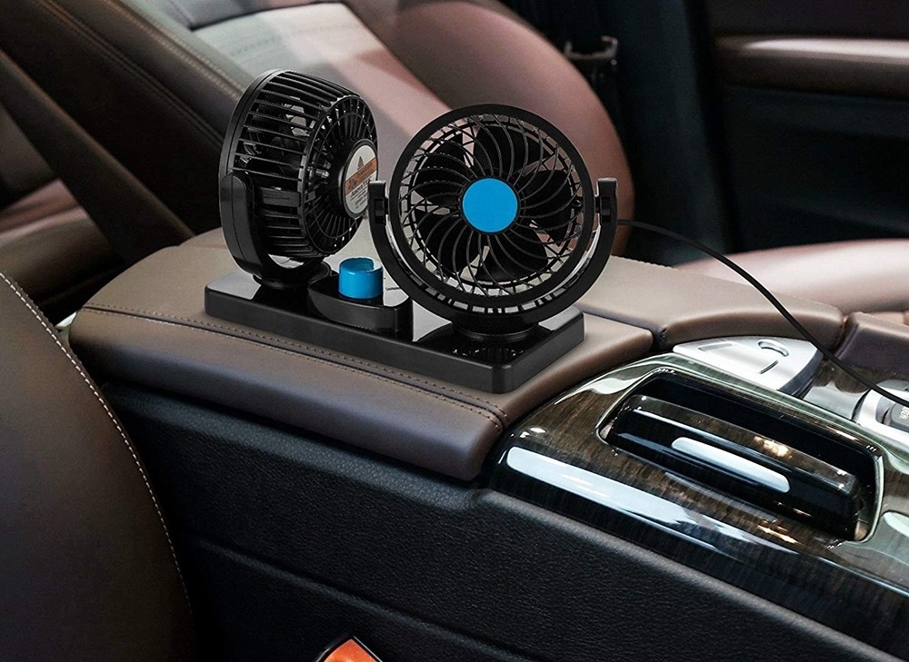 Auto Radiator Fan Portable 12V/24V Electric Car Fan with Dual Head 2 Speed & Low Noise 4&6 Inch Blade Black Color