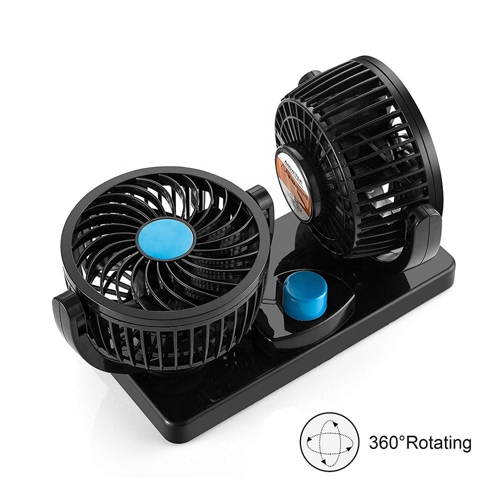 Auto Radiator Fan Portable 12V/24V Electric Car Fan with Dual Head 2 Speed & Low Noise 4&6 Inch Blade Black Color