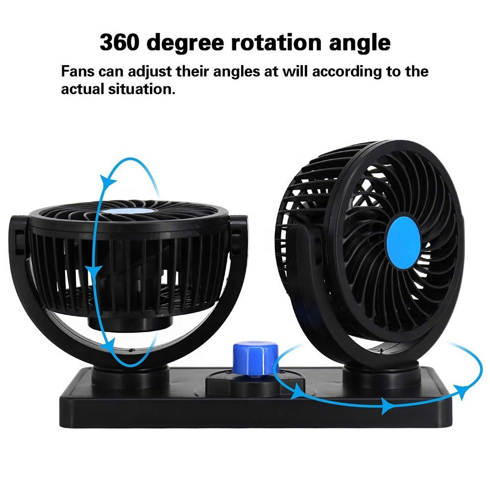 Auto Radiator Fan Portable 12V/24V Electric Car Fan with Dual Head 2 Speed & Low Noise 4&6 Inch Blade Black Color