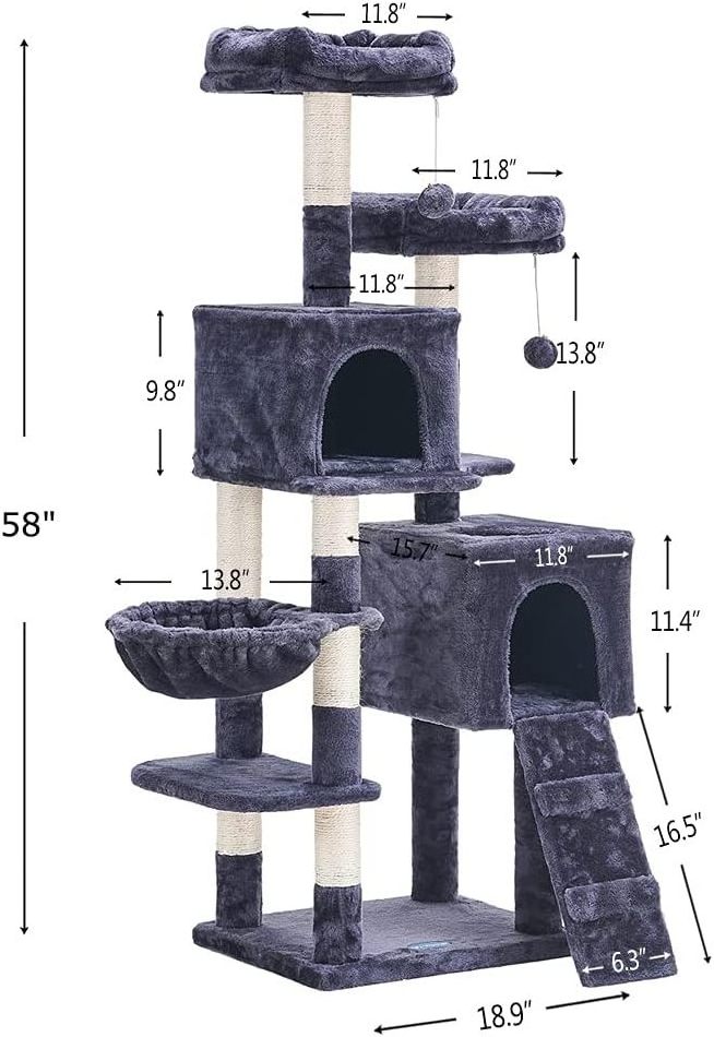 Custom Pet Kitten Climbing Racks Eco Friendly Luxury Cat Tree Wood House with Sisal Scratching Post Hammock