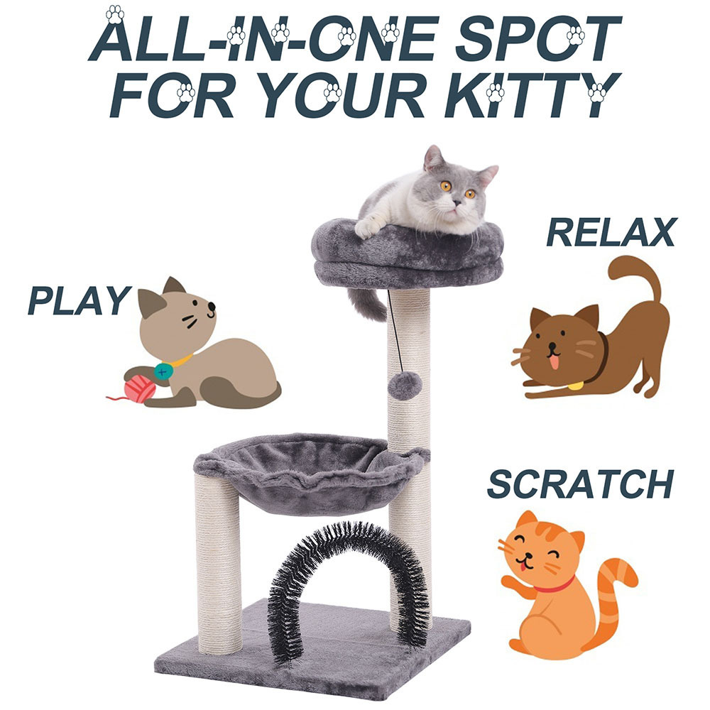 Top Seller Rest Play Cat Scratcher Post Toys Tree With Brush Bed Hammock