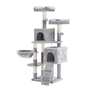 Custom Pet Kitten Climbing Racks Eco Friendly Luxury Cat Tree Wood House with Sisal Scratching Post Hammock