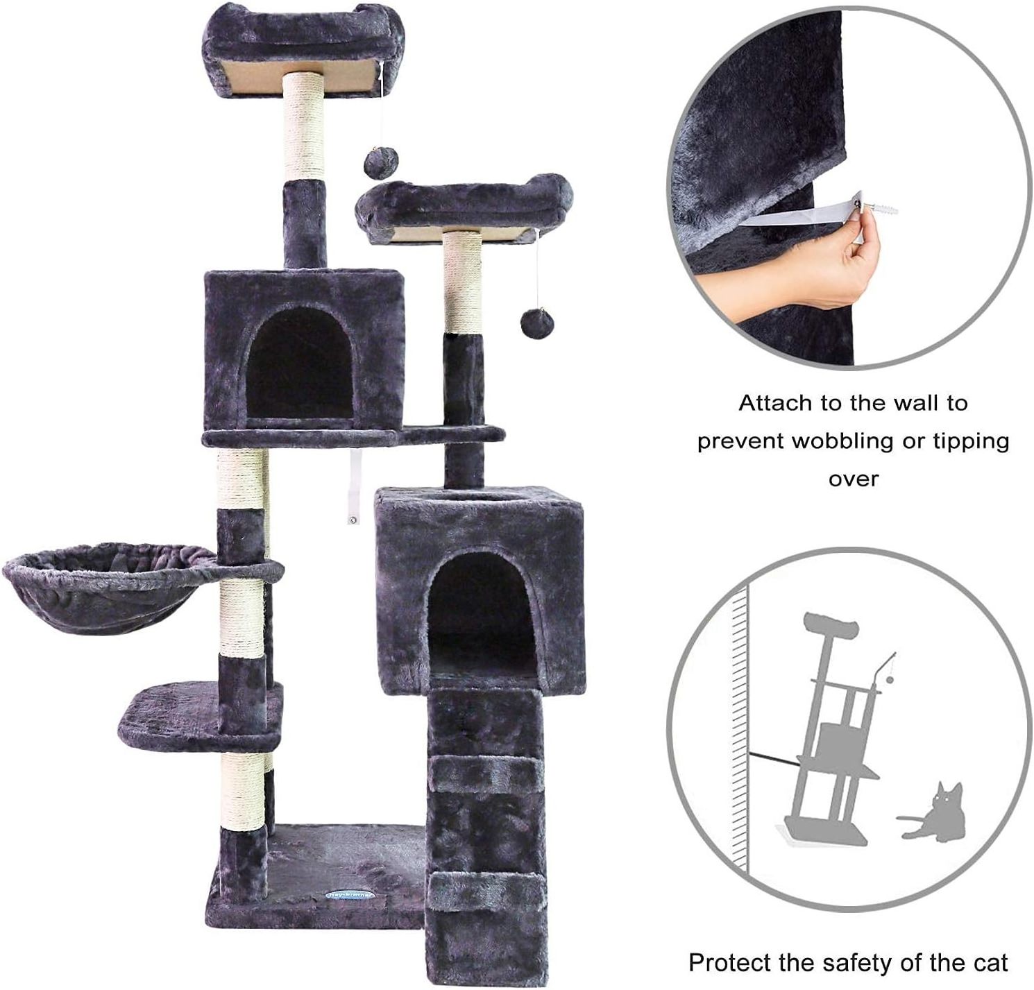 Custom Pet Kitten Climbing Racks Eco Friendly Luxury Cat Tree Wood House with Sisal Scratching Post Hammock