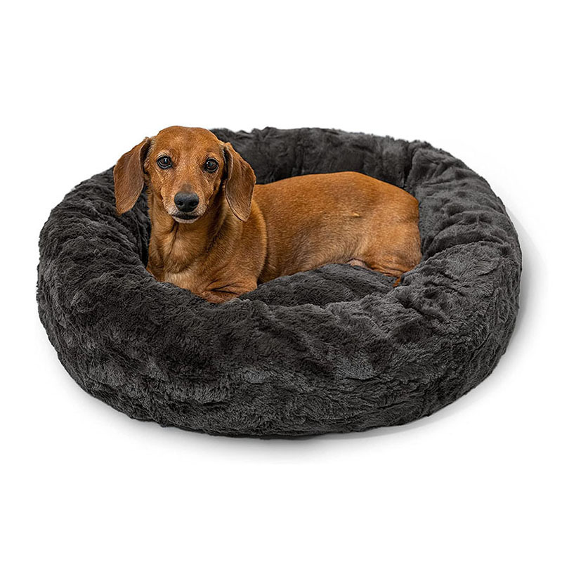 High Quality Gray Pet Donut Nest S M L XL XXL Washable Calming Dog Bed for Wholesale