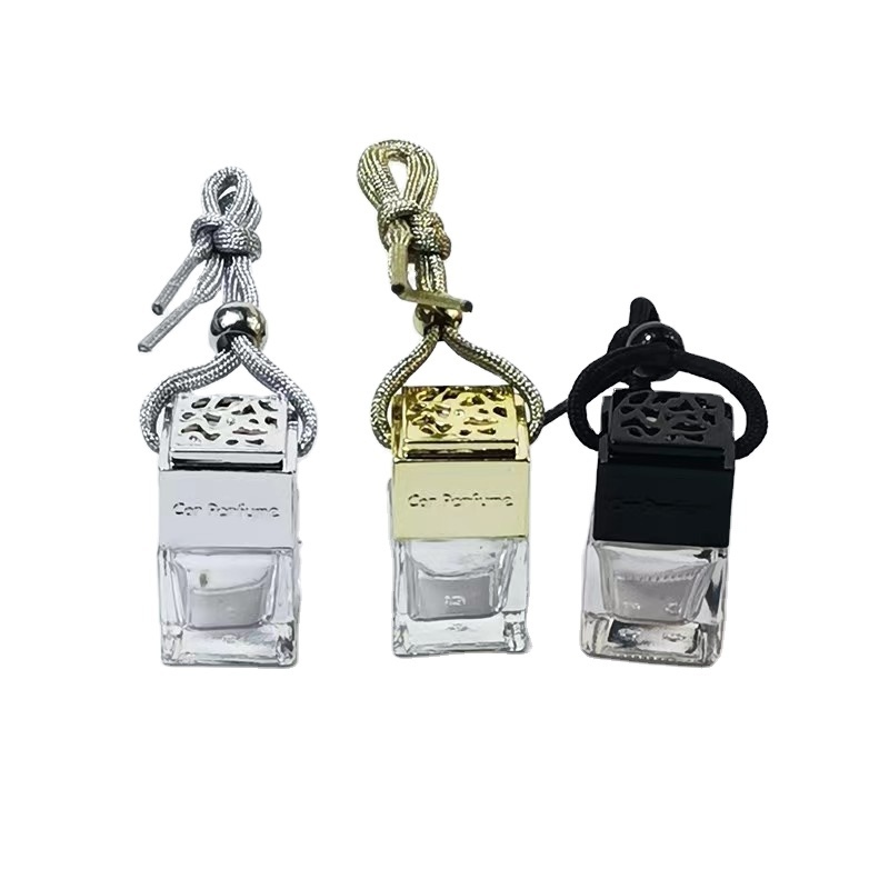 8ml Car Diffuser Bottle Professional Oil Bottles Hanging Car Perfume Bottle Square Gold Silver Black Cap Car Air Freshener