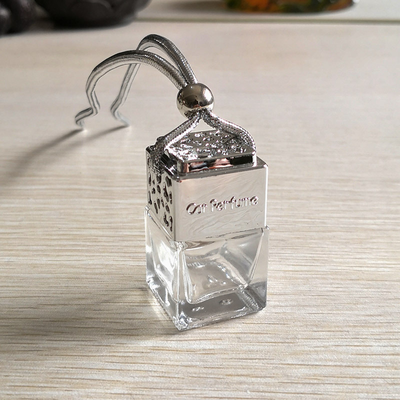 8ml Car Diffuser Bottle Professional Oil Bottles Hanging Car Perfume Bottle Square Gold Silver Black Cap Car Air Freshener