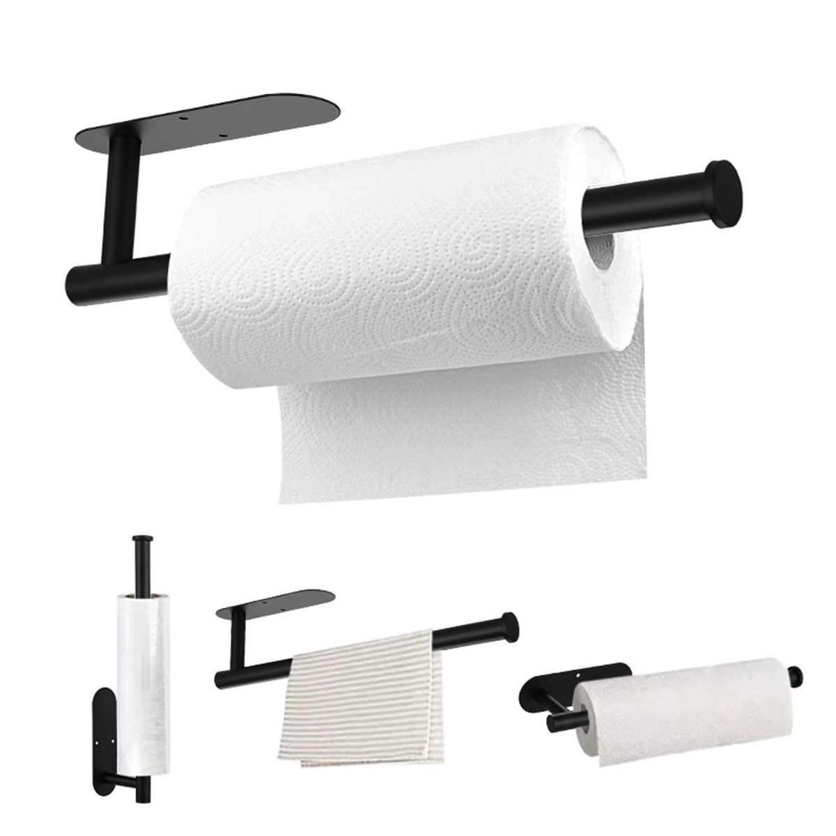 Wall Self Adhesive Paper Holder Under Cabinet Stainless Steel Roll Tissue Hanger Organizer Paper Kitchen Toilet Towel Rack