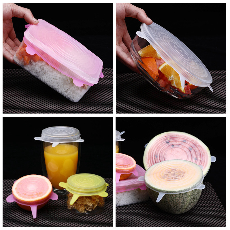 6pcs Stretch silicone lids set Elastic Reusable Food Sealed Covers Lid Adaptable Food Cover Lid