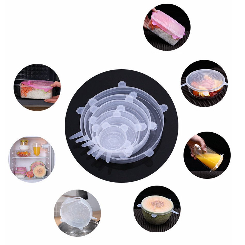 6pcs Stretch silicone lids set Elastic Reusable Food Sealed Covers Lid Adaptable Food Cover Lid