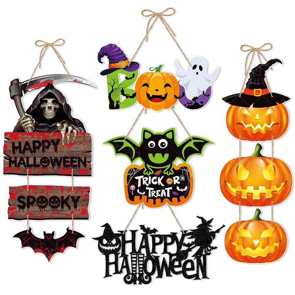 2023 Halloween party decoration pumpkin bat door hanging Ghost festival scene layout Halloween pendant hanging decorations