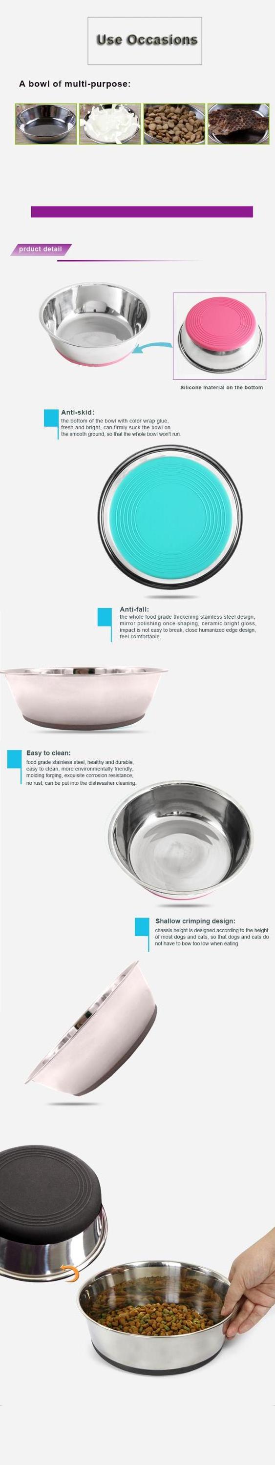 Non Slip Stainless Steel Dog Bowl With Rubber Base Stainless Steel Pet Food Drinking Bowl Dish