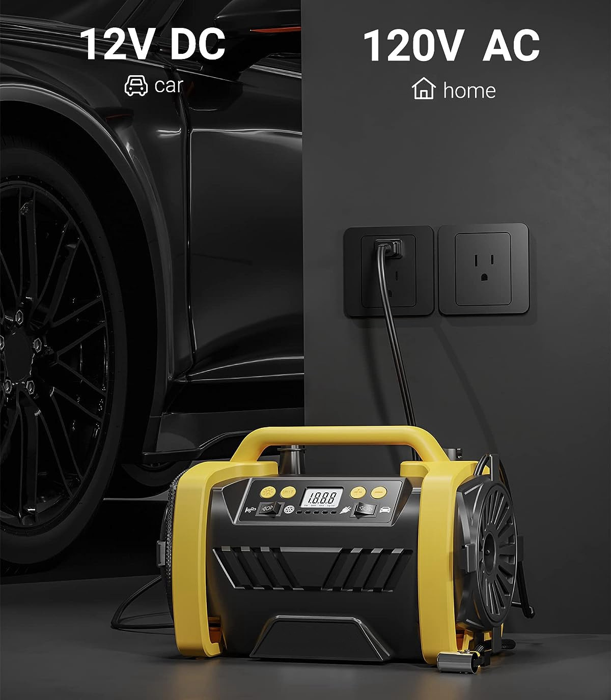 Air Compressor Tire Inflator AC110-240V Electric Digital Tyre Inflator Pump Portable Tire Inflator Compressor with Auto Shut-off