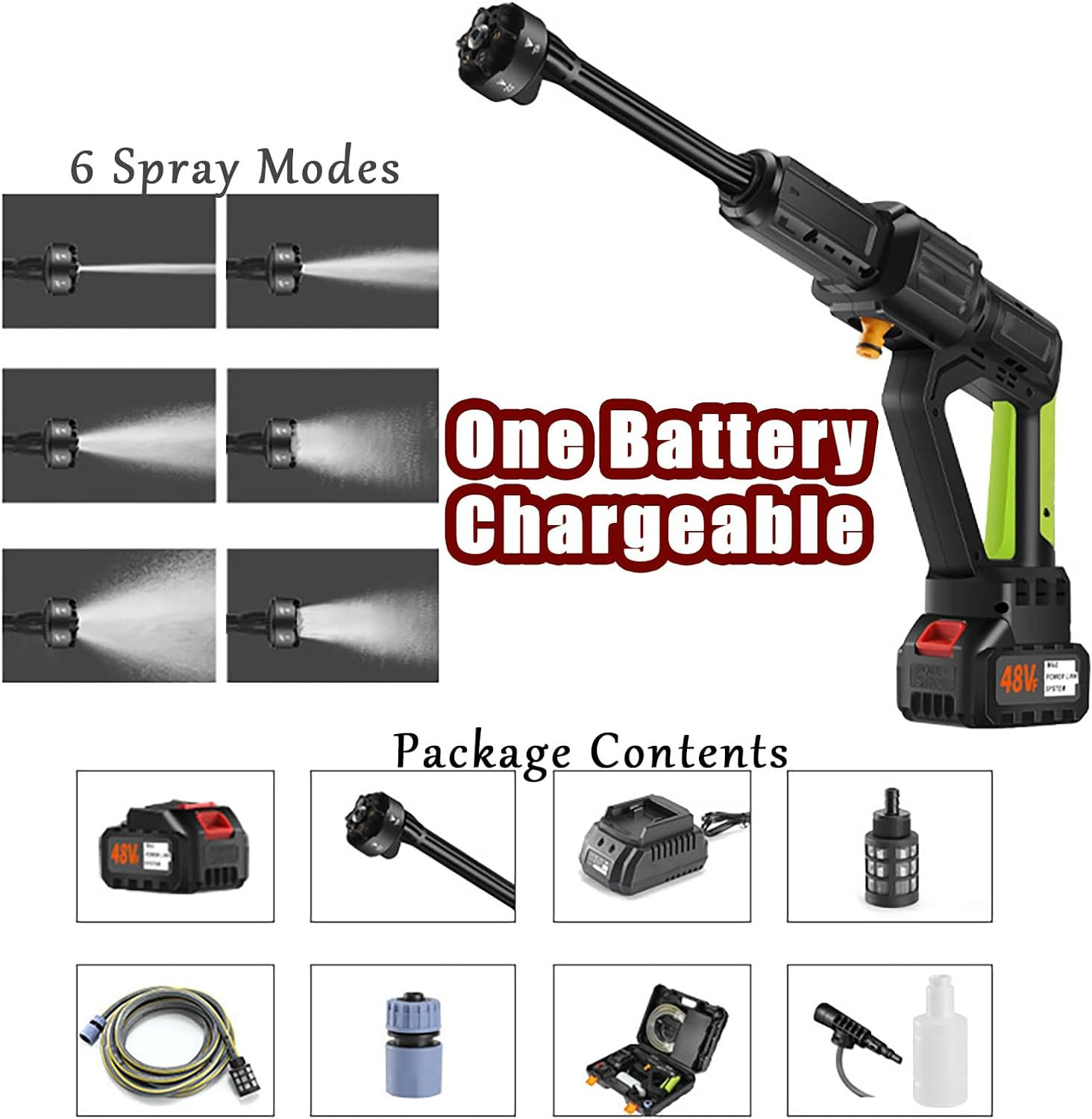 Pressure Washer 400 Psi Power Washers Gun 6 in 1 Nozzle Portable Car Clean Sprayer 3-Gear Speed Adjustable with Foam Pot