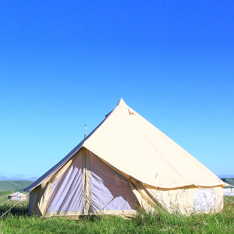 Camping cotton canvas outdoor tent compas bell tent with mosquito net and chimneys