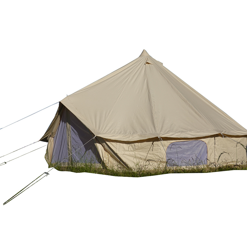 Camping cotton canvas outdoor tent compas bell tent with mosquito net and chimneys