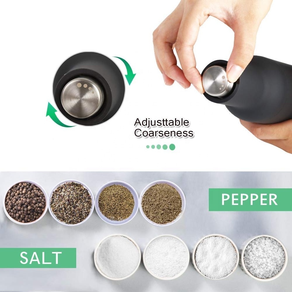 Hot Selling Adjustable Ceramic Core Electrical Gravity Salt and Pepper Bottle Grinder With Lid