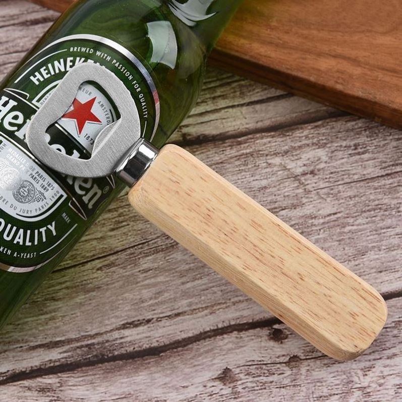 Wooden Beer Bottle Opener Cheap Custom Logo Wood Handle Stainless Steel Bottle Opener