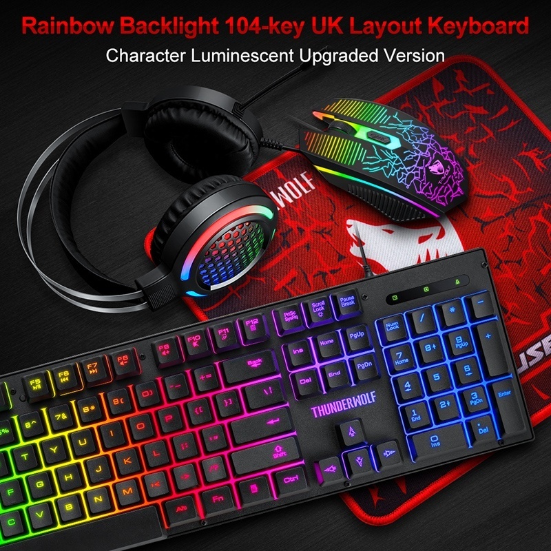 4 in 1 Mechanical Feel Gaming Sets RGB Backlight Keyboard Mouse Keyboard Mouse Headset Mousepad Combos Keyboard Mouse Combos