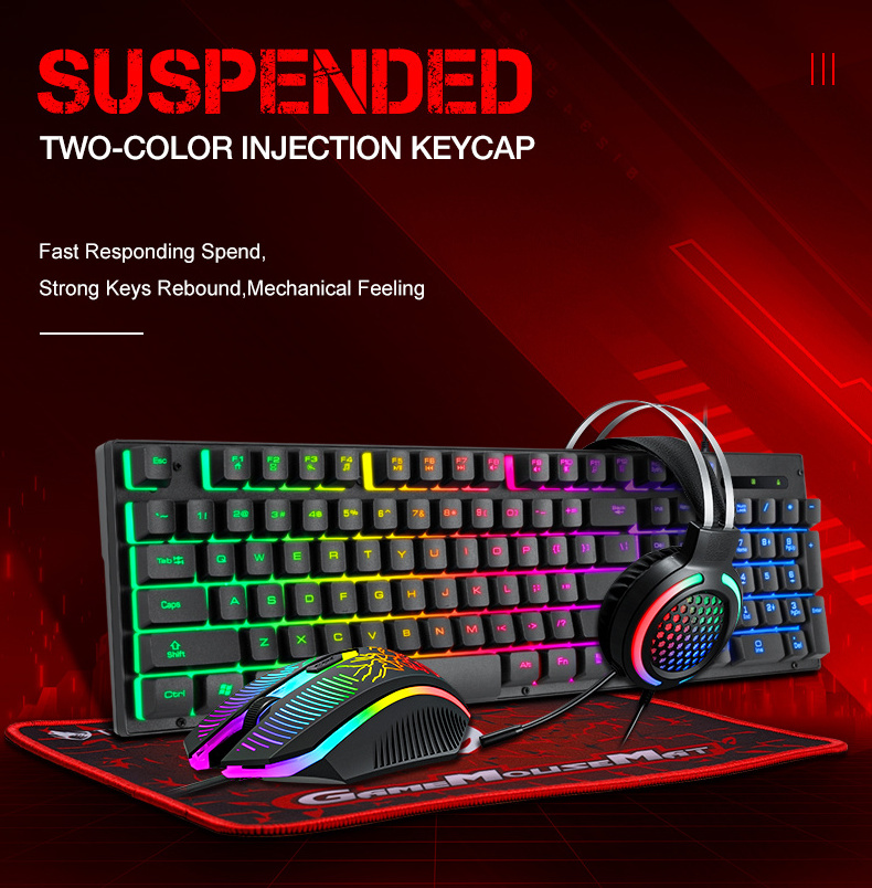 4 in 1 Mechanical Feel Gaming Sets RGB Backlight Keyboard Mouse Keyboard Mouse Headset Mousepad Combos Keyboard Mouse Combos