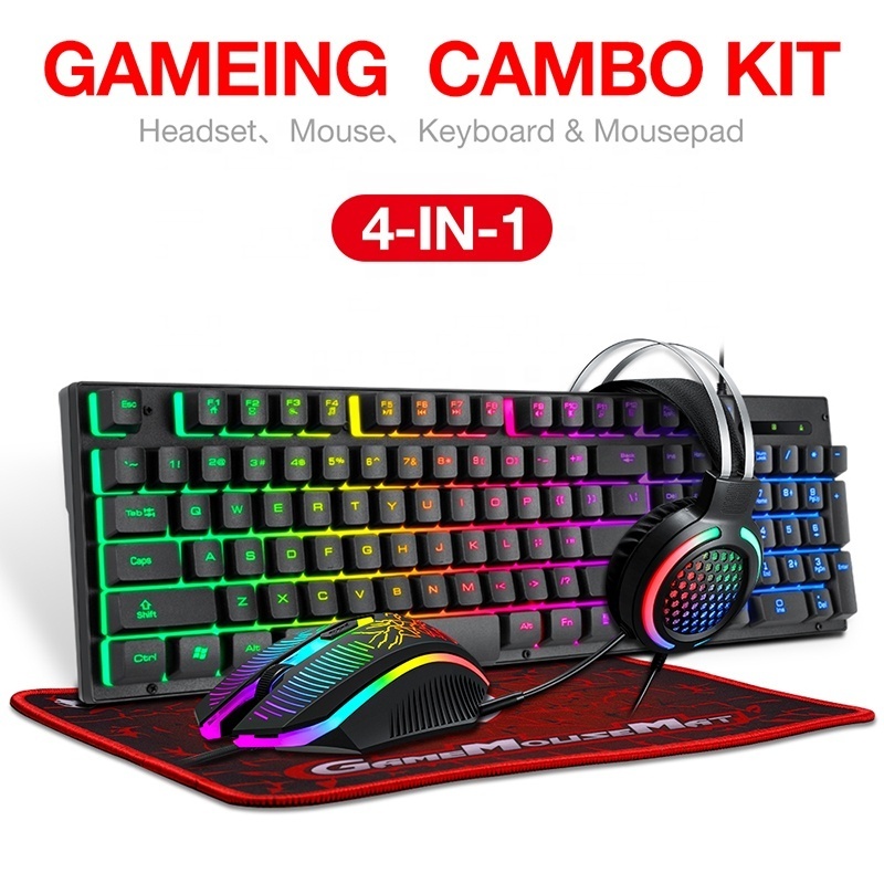 4 in 1 Mechanical Feel Gaming Sets RGB Backlight Keyboard Mouse Keyboard Mouse Headset Mousepad Combos Keyboard Mouse Combos