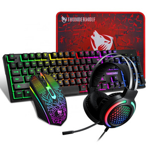 4 in 1 Mechanical Feel Gaming Sets RGB Backlight Keyboard Mouse Keyboard Mouse Headset Mousepad Combos Keyboard Mouse Combos