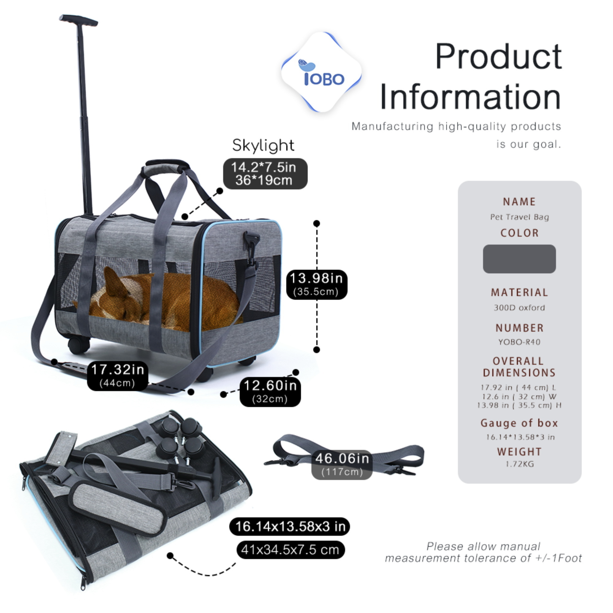 Airline Approved Best Large capacity Stroller Trolley Pet Rolling Pet Bag Dog Cat Carrier with Wheels