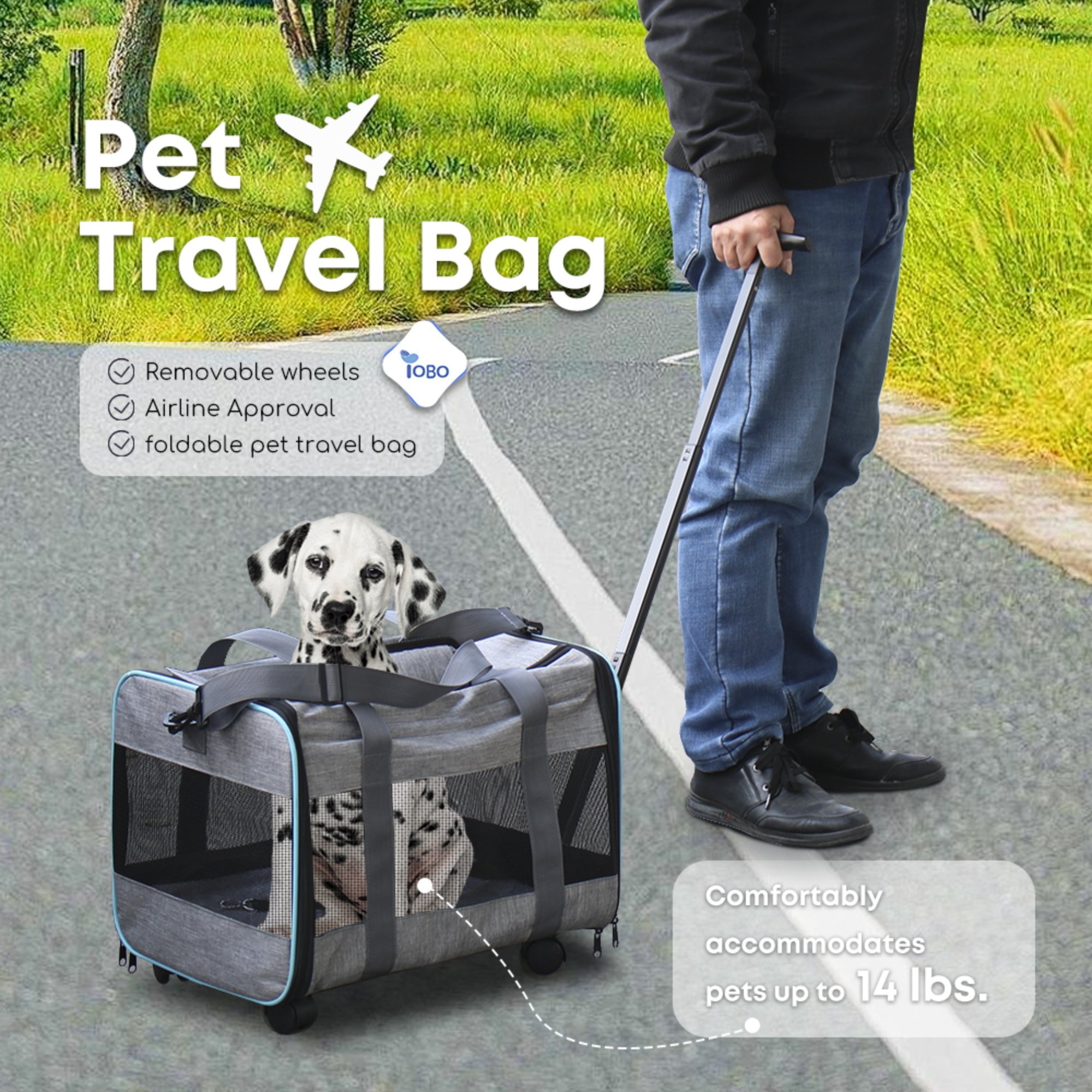 Airline Approved Best Large capacity Stroller Trolley Pet Rolling Pet Bag Dog Cat Carrier with Wheels