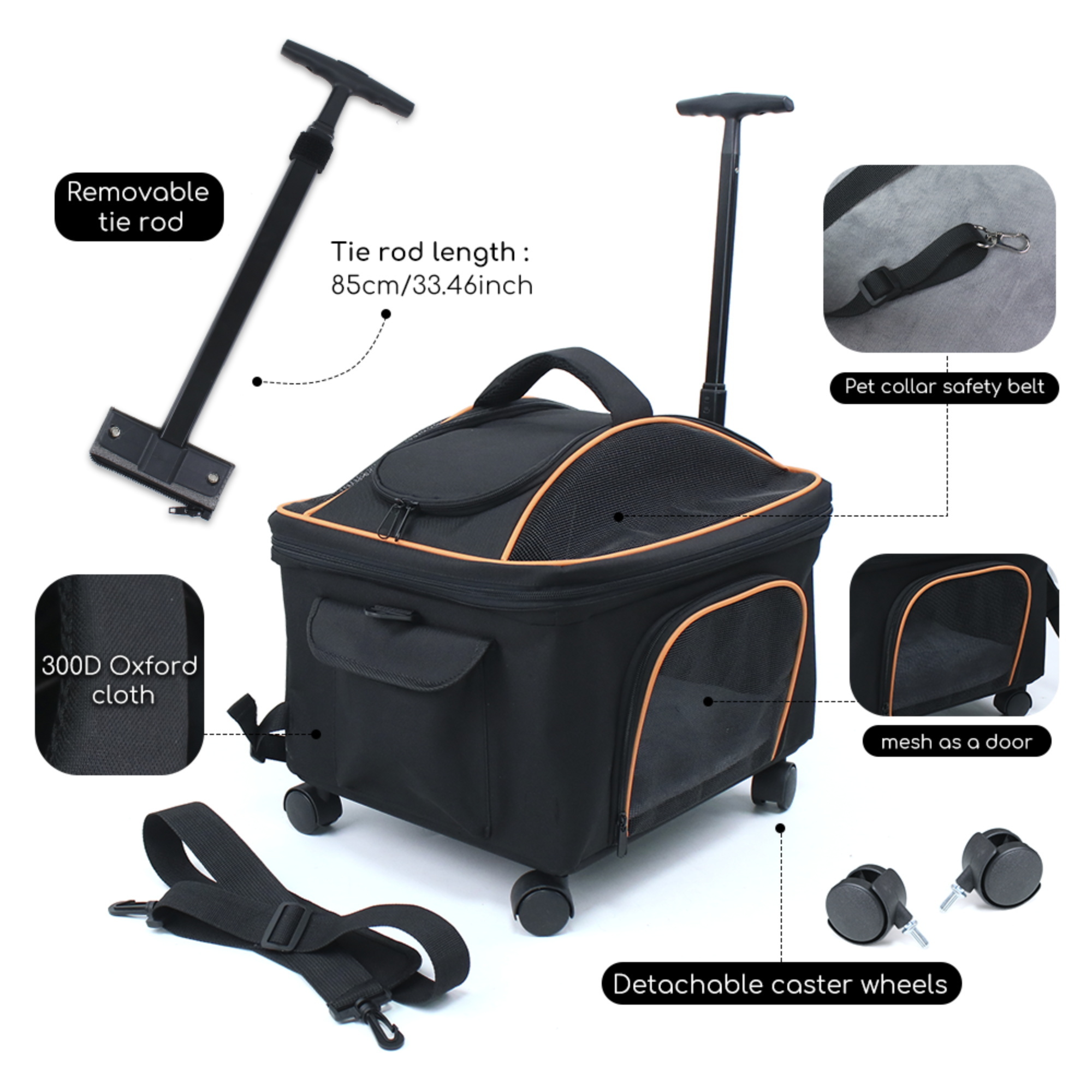 Rolling Airline Approved Telescopic Handle and 360 Wheels Shoulder Strap pet Cat Dog Travel Carrier