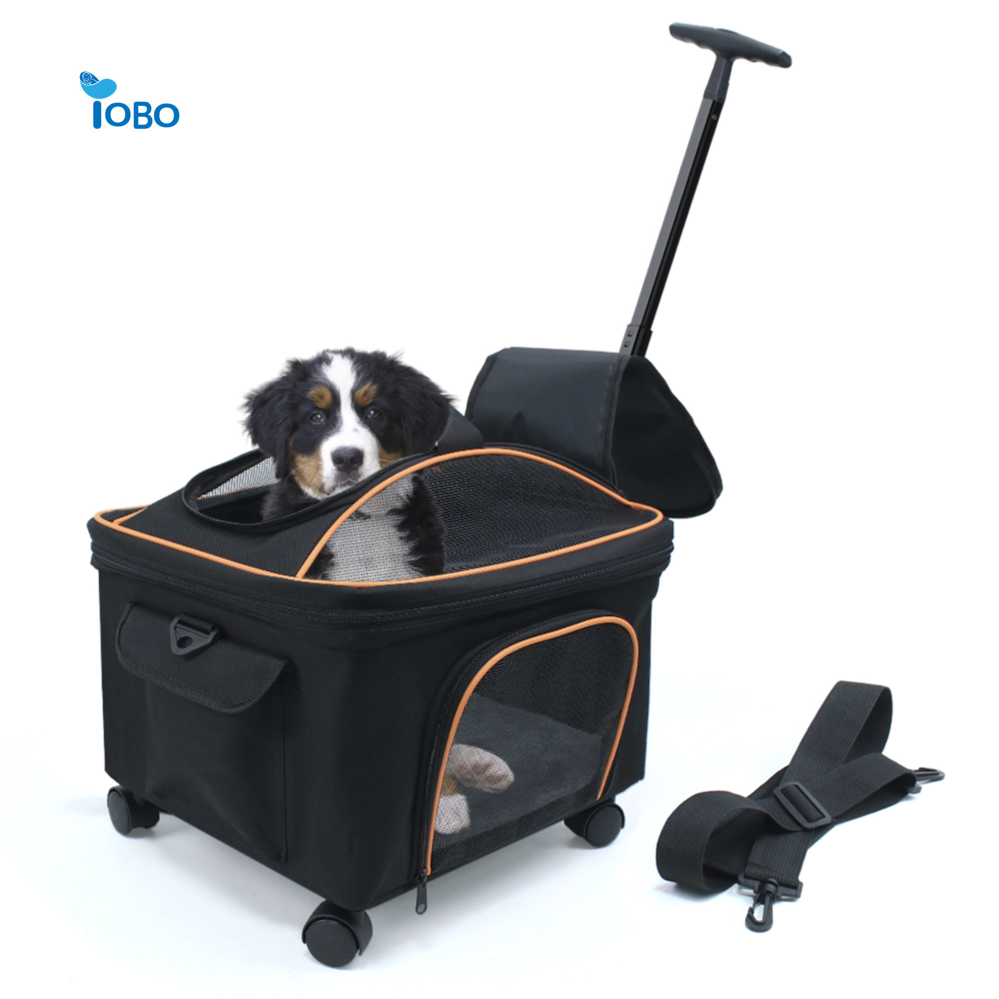 Rolling Airline Approved Telescopic Handle and 360 Wheels Shoulder Strap pet Cat Dog Travel Carrier