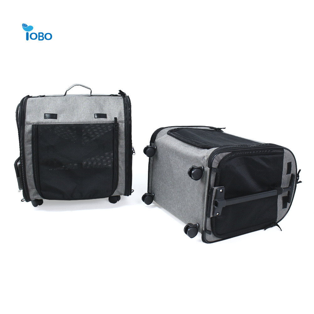 Double 2 dog Cats Super Ventilated Design Compartment Pet Carrier Rolling Carrier With Detachable Wheels