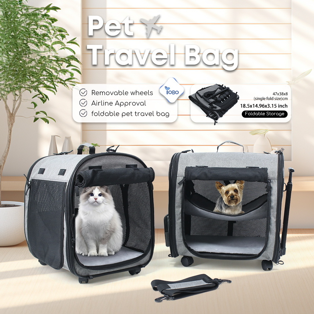 Oem Wholesale Airline Approved Trolley Detachable Portable Travel Dog Cat Pet Carrier With Wheels