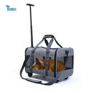 Manufacturer OEM Detachable Portable Soft-sided Travel Tote Luggage Airline Approved Dog Cat Pet Carrier with Wheels