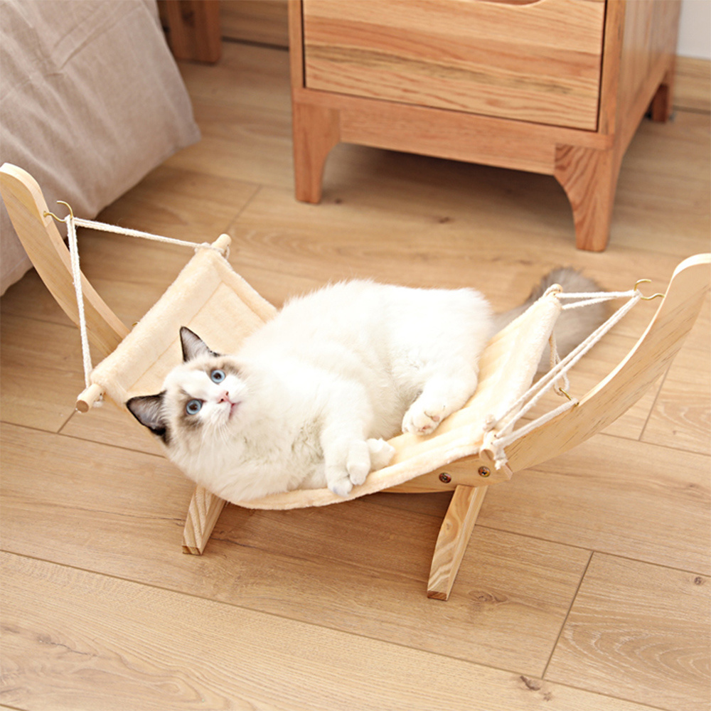 Wooden Polyester Pet Furniture Cat Swing Bed Cat Hammock Bed Soft pet carrier