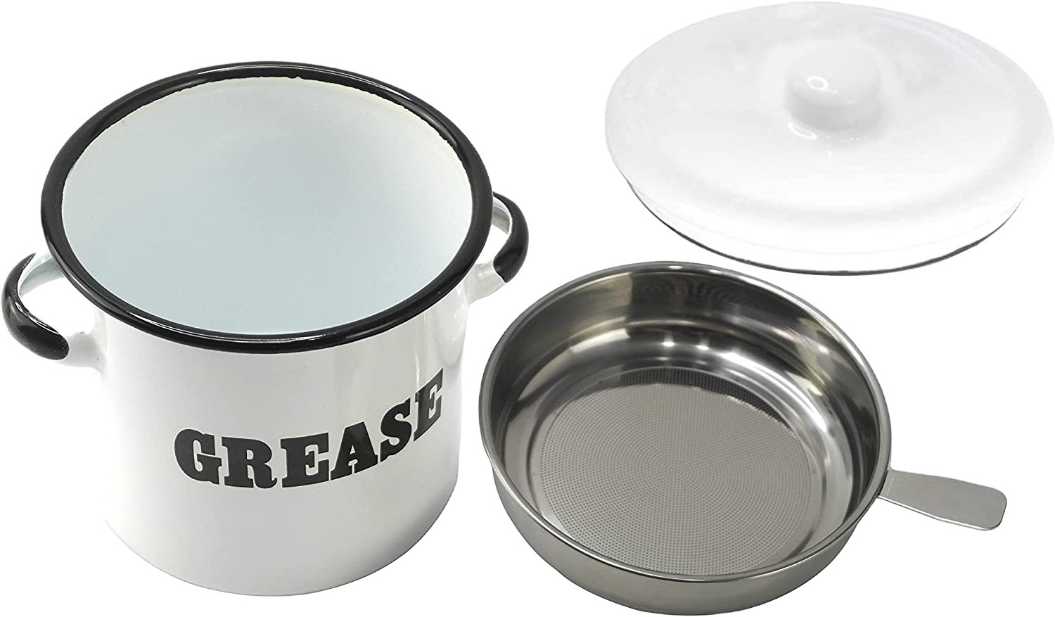 Enamel Bacon Grease container with With Strainer Cooking  Stainless Steel Filter Oil w/lid&Handle Barcone Fat Storage Contain