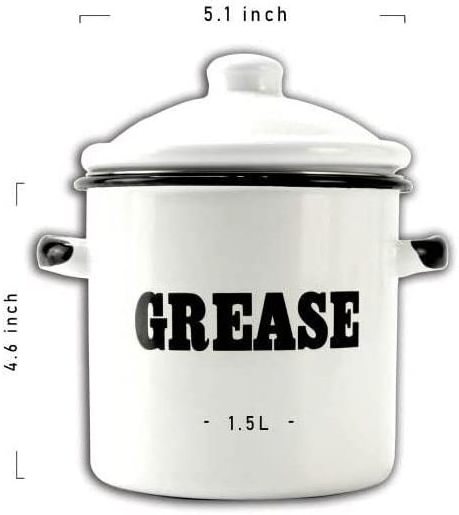 Enamel Bacon Grease container with With Strainer Cooking  Stainless Steel Filter Oil w/lid&Handle Barcone Fat Storage Contain