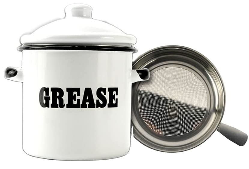 Enamel Bacon Grease container with With Strainer Cooking  Stainless Steel Filter Oil w/lid&Handle Barcone Fat Storage Contain