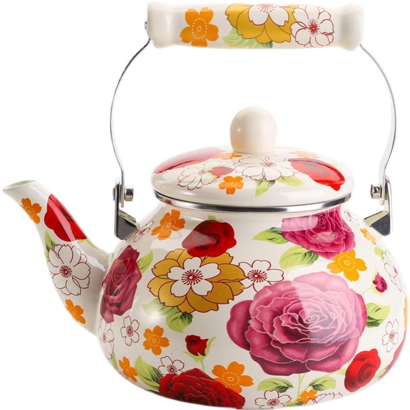 High quality Enamel teapot Arabic style 2L Enamel kettle with stainless steel strainer