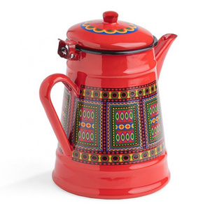 2L 2.5L 3L 4L Red Enamel Kettle table Tea Pot Arabic Coffee Emaille Kaffeekanne Enamel Tea Water Kettle  Antique Clock Kettle