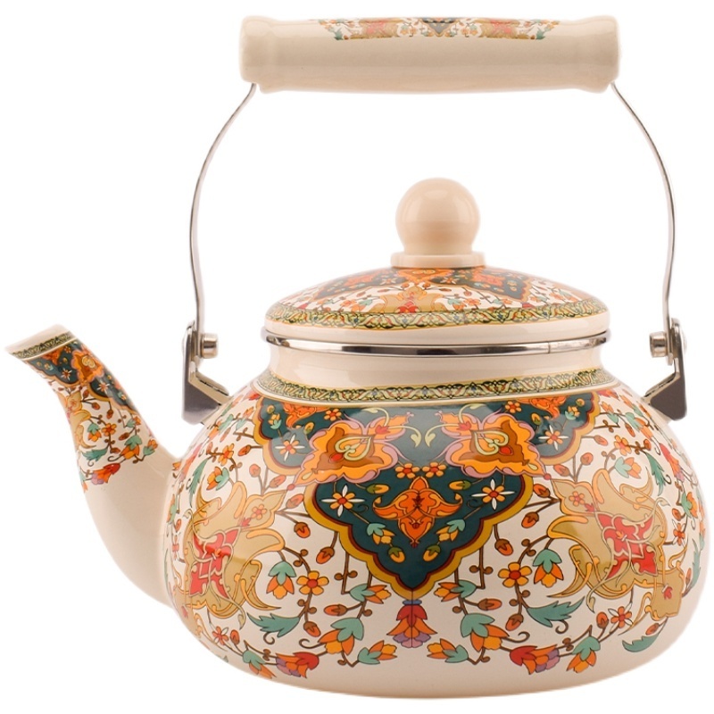 High quality Enamel teapot Arabic style 2L Enamel kettle with stainless steel strainer