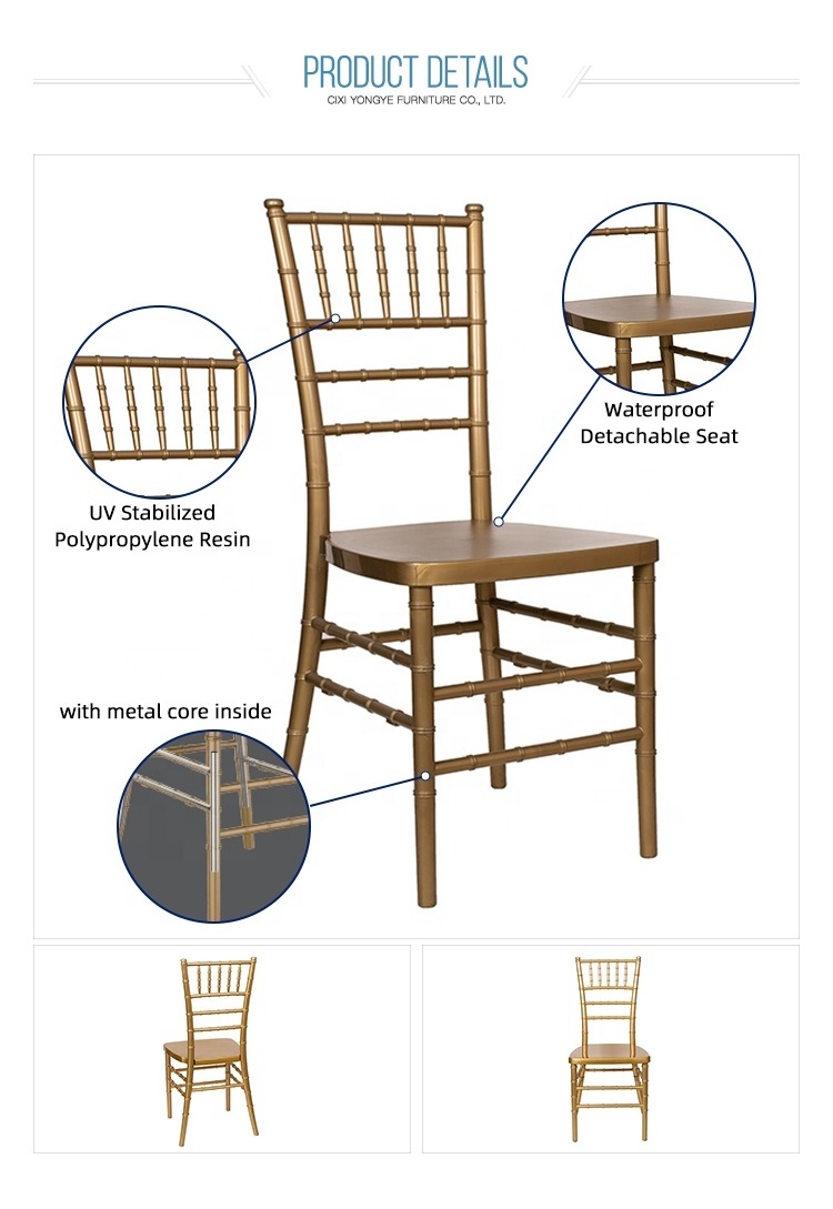 Wholesale Gold Plastic Resin Stackable Wedding Banquet Tiffany Chiavari Chairs Bamboo chairs chateau chairs