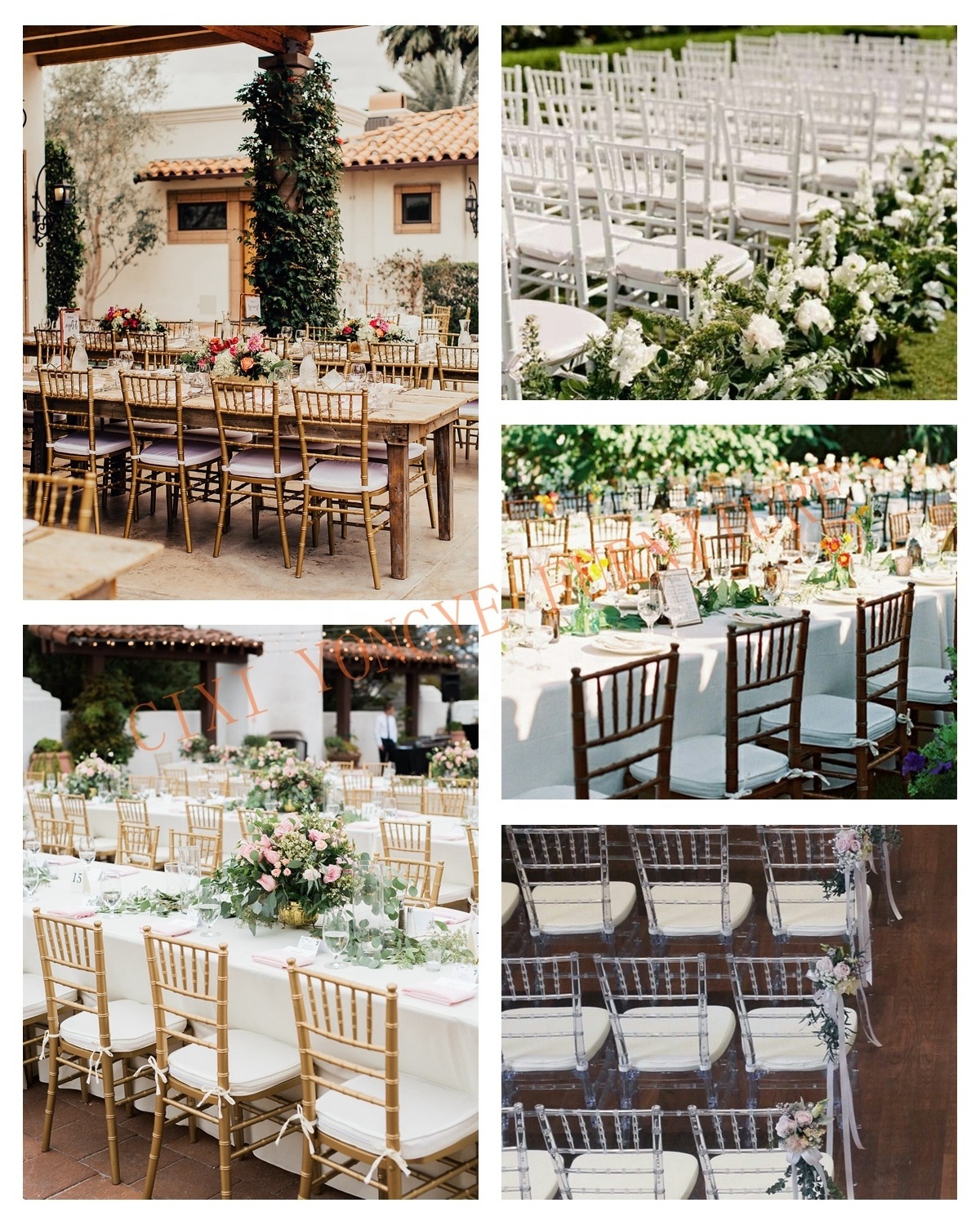 Wholesale Gold Plastic Resin Stackable Wedding Banquet Tiffany Chiavari Chairs Bamboo chairs chateau chairs