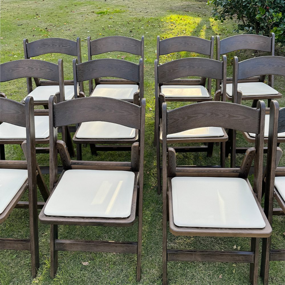 Factory Price Outdoor America Foldable Padded Wedding chairs for Events Plastic Wimbledon walnut wood White Resin Folding Chair