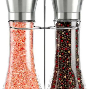 Salt and Pepper Grinder Set Stainless Steel Refillable Salt &Peppercorn Shakers With Metal Stand