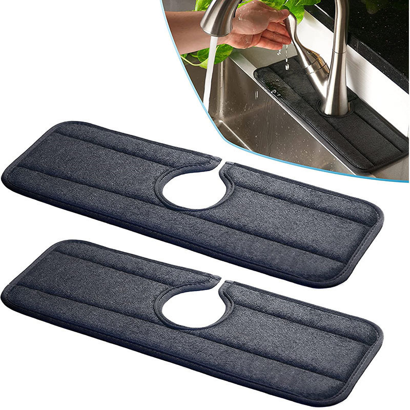 Kitchen Faucet Absorbent Mat Faucet Drip Catcher Sink Splash Guard, Thicken Sponge Microfiber Faucet Mat