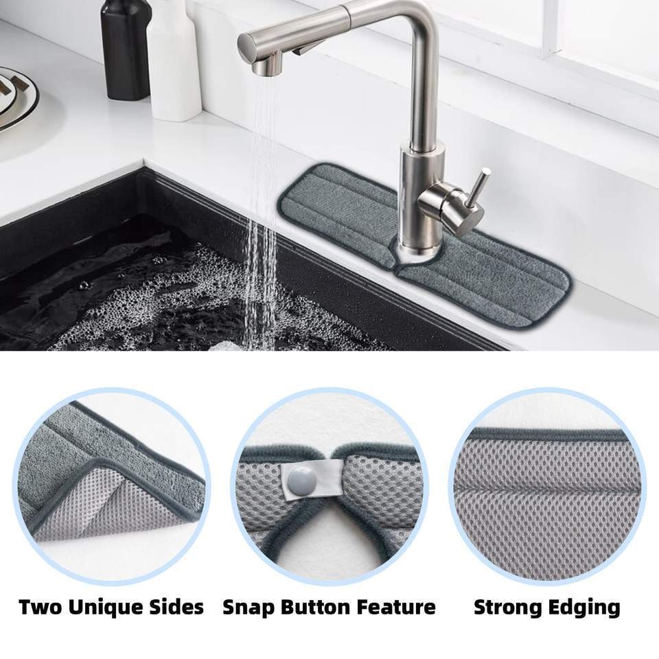 Kitchen Faucet Absorbent Mat Faucet Drip Catcher Sink Splash Guard, Thicken Sponge Microfiber Faucet Mat